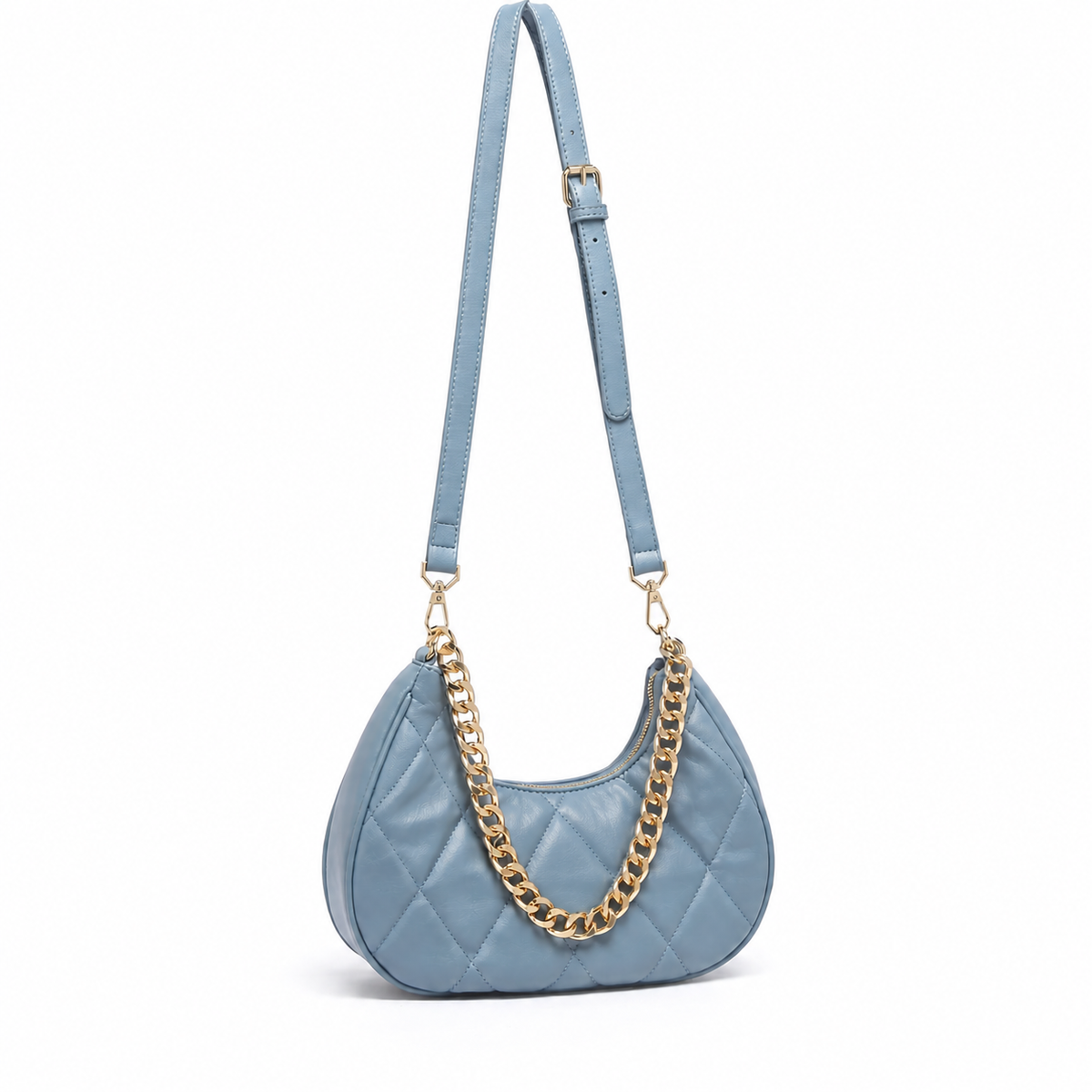 QUILTED LUXE BLUE CHAIN SHOULDER BAG