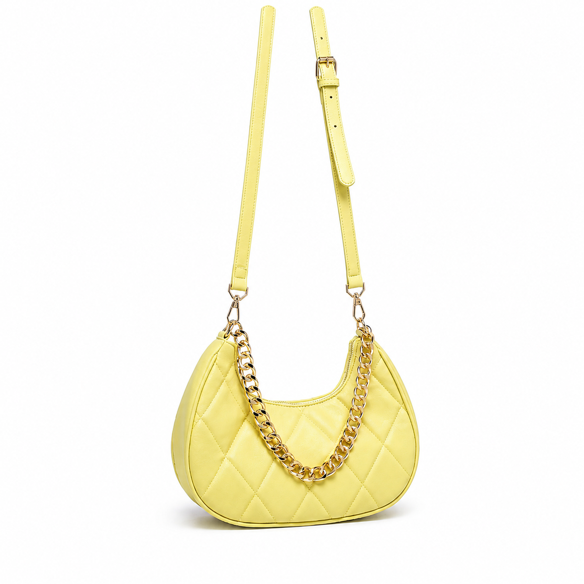 QUILTED LUXE YELLOW CHAIN SHOULDER BAG